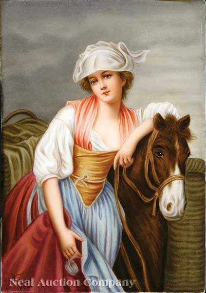 Appraisal: A Fine German Porcelain Plaque Maiden with Horse artist signed