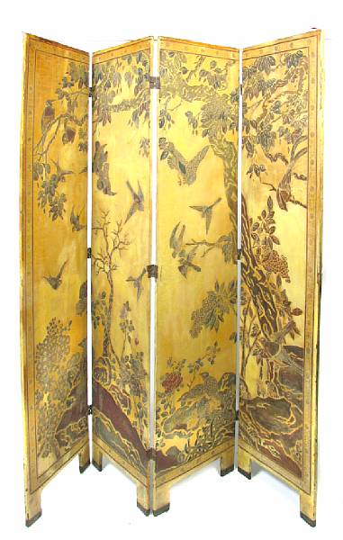 Appraisal: A Chinese paint decorated four fold floor screen height ft