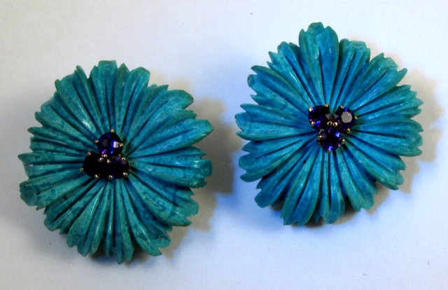 Appraisal: PAIR OF CARVED TURQUOISE EAR CLIPS each a carved turquoise