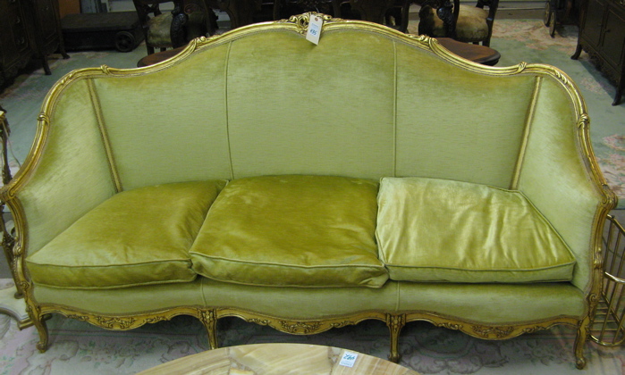 Appraisal: LOUIS XV STYLE SOFA American mid th century having yellow-gold