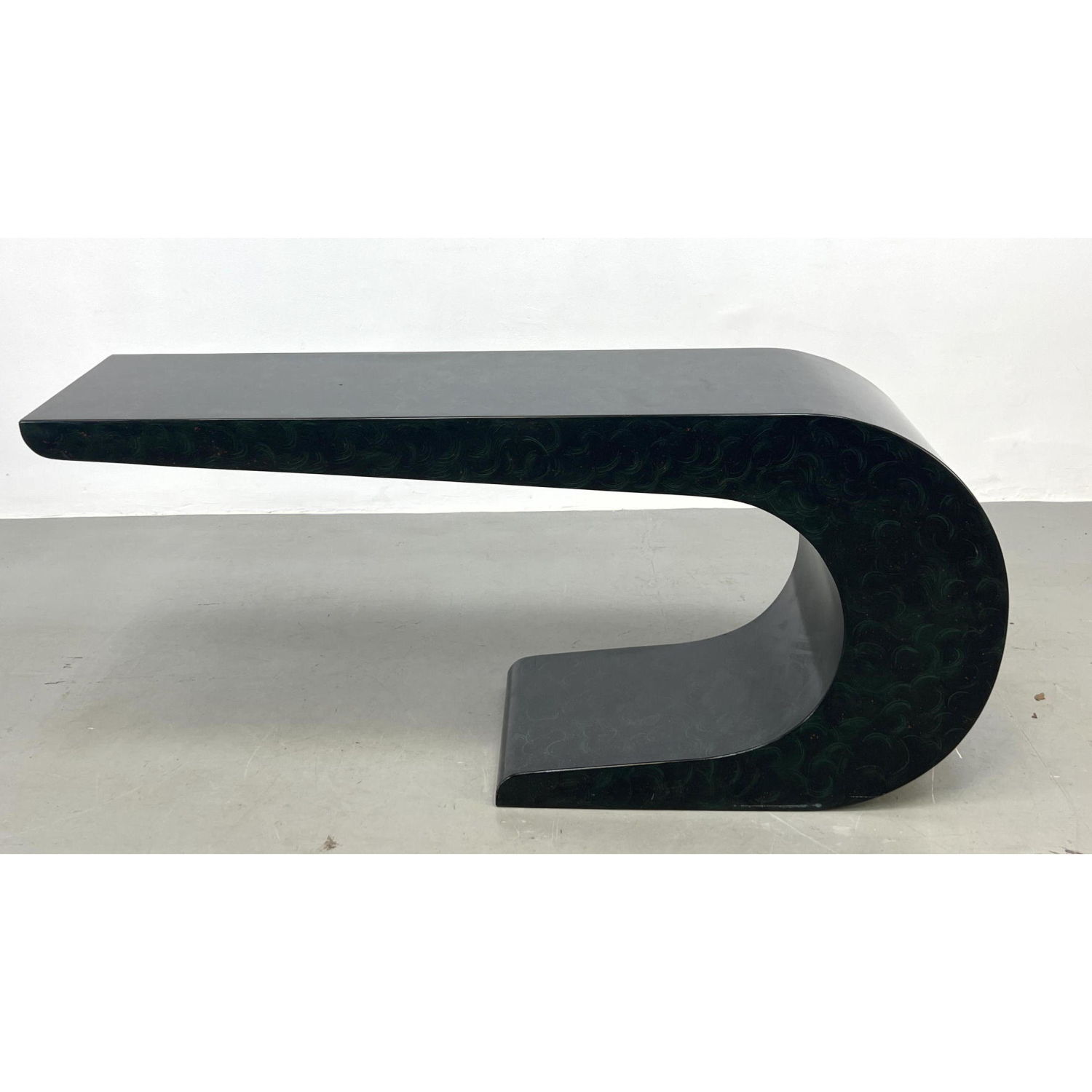 Appraisal: Modernist Cantilever Lacquered Console Hall Table Faux Marble Finish Dimensions