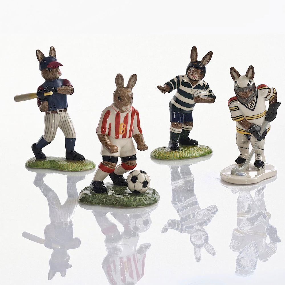 Appraisal: PC ROYAL DOULTON BUNNYKINS FIGURINES ATHLETES Four Soccer DB Hockey