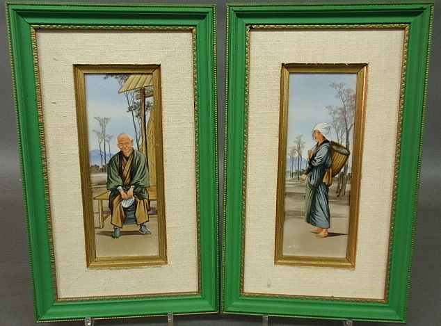 Appraisal: - Pair of framed painted on porcelain Chinese figures probably