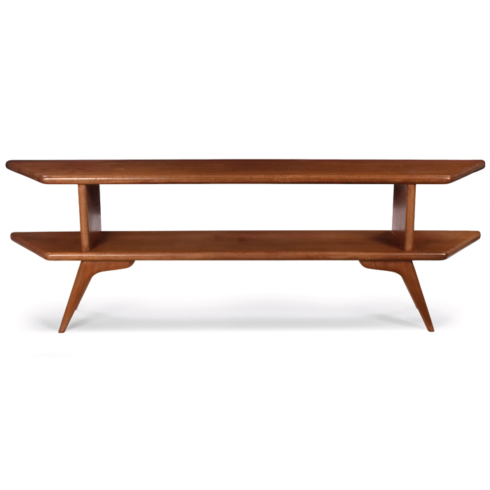 Appraisal: Vladimir Kagan console attribution USA mahogany two-tier form with flared