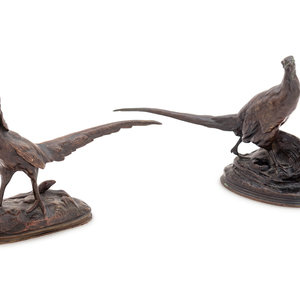 Appraisal: Two Continental Bronze Models of Pheasants each stamped Barye Height