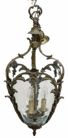 Appraisal: French hall lantern th c thee faux candles behind curved