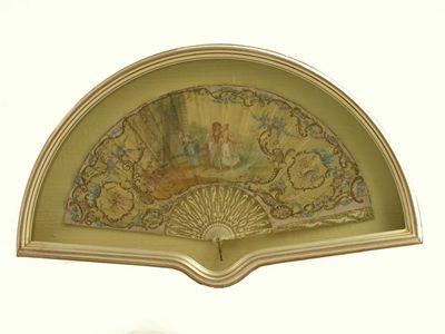 Appraisal: A French fan c with painted silk leaf in the