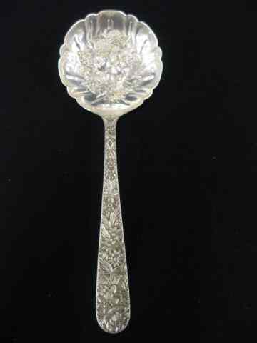 Appraisal: Kirk Repousse Sterling Silver Berry Spoon elaborate fruit decorated bowl