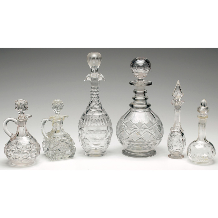 Appraisal: EAPG cruets lot of two in clear glass tallest h