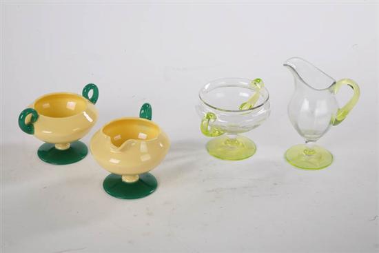 Appraisal: TWO ART GLASS CREAM AND SUGAR SETS Both possibly Steuben