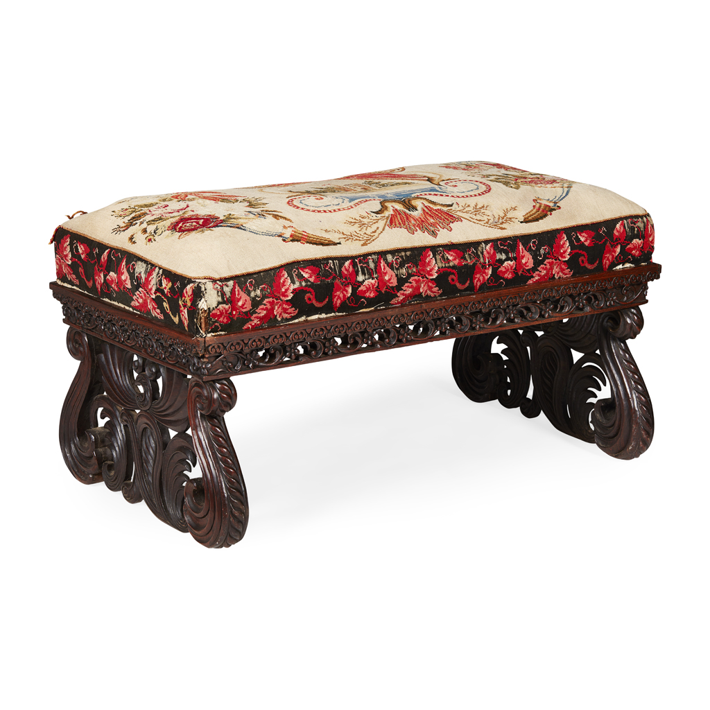 Appraisal: REGENCY ANGLO-INDIAN HARDWOOD CENTRE STOOL EARLY TH CENTURY the rectangular