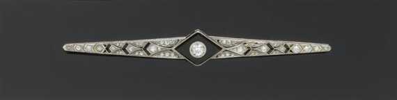 Appraisal: ONYX AND DIAMOND BAR BROOCH ca Platinum Very decorative slightly