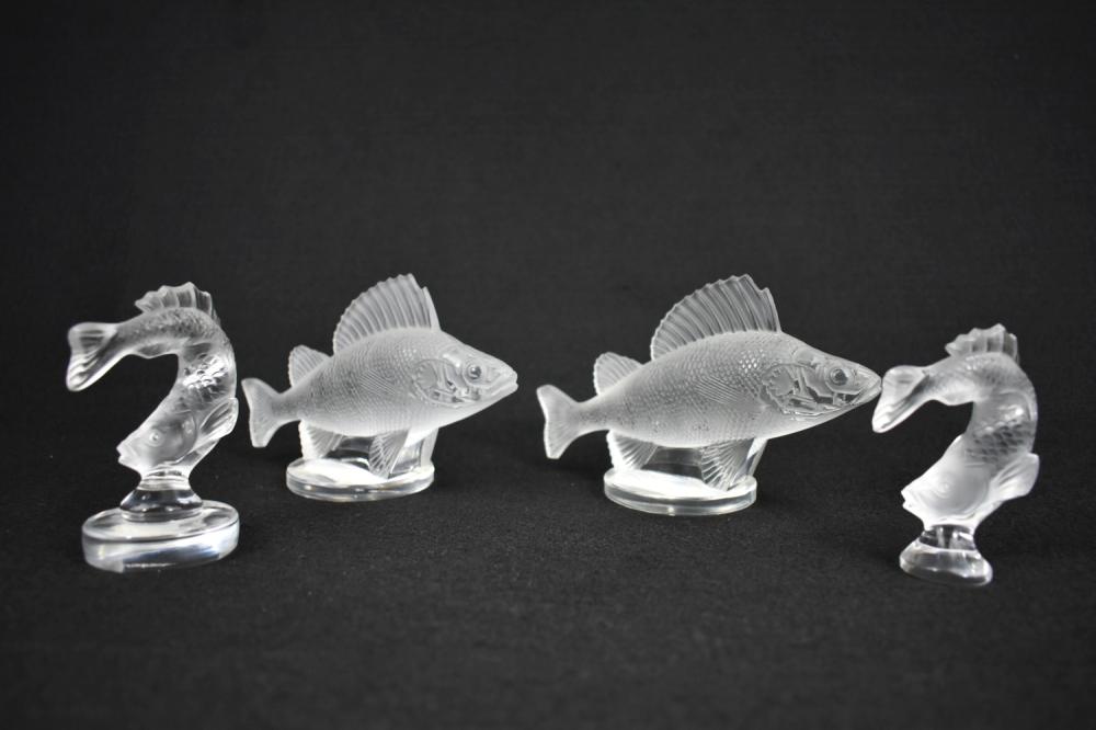 Appraisal: FOUR LALIQUE COLORLESS GLASS FISHModern Signed in script Lalique France