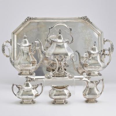 Appraisal: REED BARTON SILVER ENGRAVED COFFEE SERVICE Six hollow vessels E