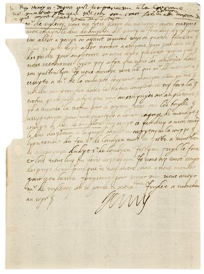 Appraisal: HENRY IV Autographed letter signed on the treaty with England