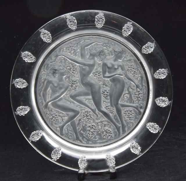 Appraisal: A LALIQUE MOULDED GLASS DISH decorated with three nymphs dancing