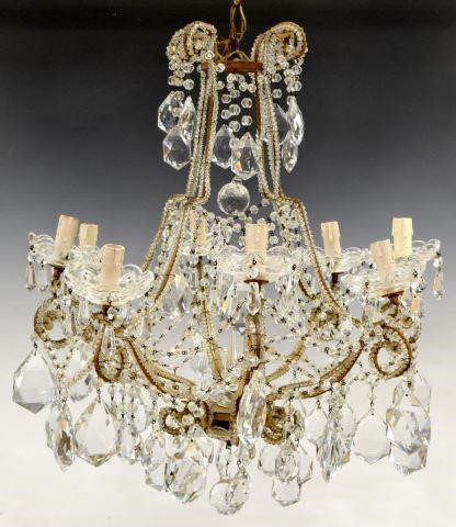 Appraisal: Italian eight-light gilt metal and crystal prism chandelier th c