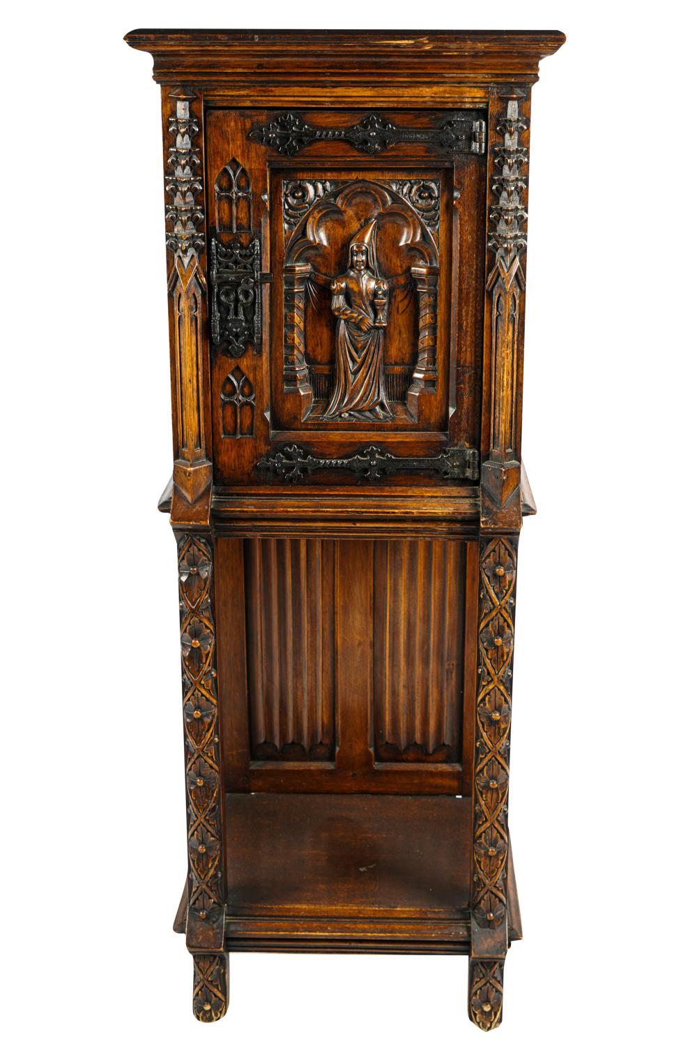 Appraisal: GOTHIC STYLE CARVED OAK SACRISTY CUPBOARDwith a single door Condition