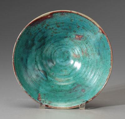 Appraisal: Jugtown blue-glazed bowl runny blue glaze with red highlights impressed