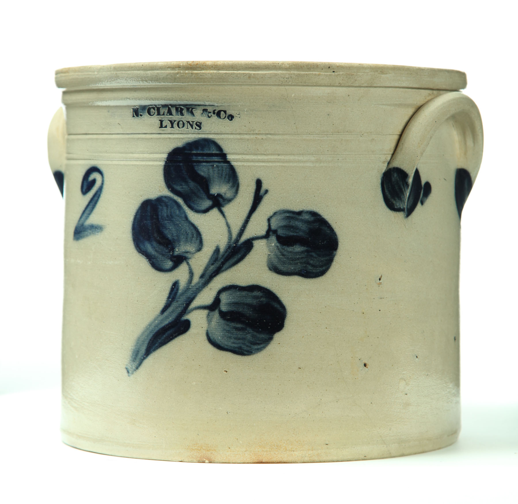 Appraisal: STONEWARE CROCK American ca s Stylized brushed cobalt blossoming tree