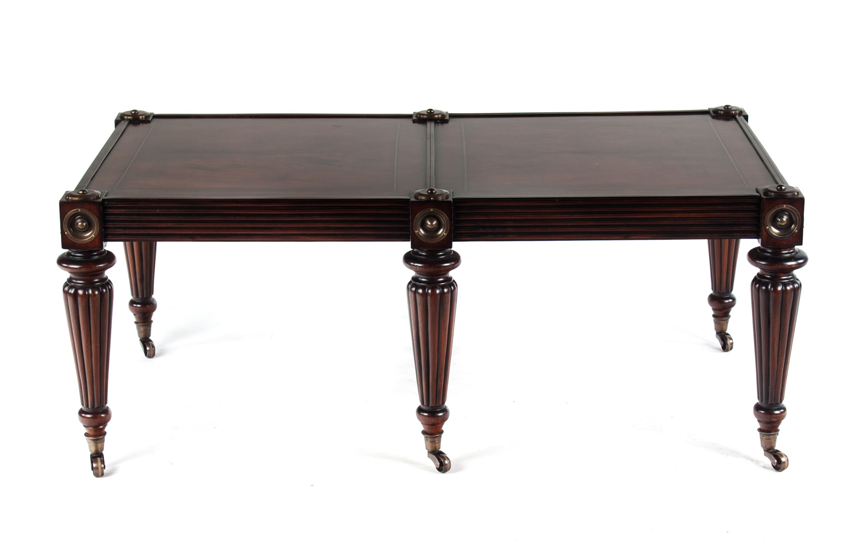 Appraisal: George IV style inlaid mahogany coffee table divided top with