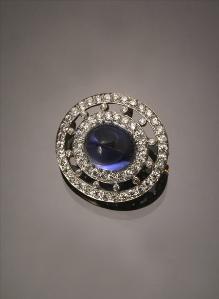 Appraisal: Edwardian Platinum Blue Sapphire and Diamond Brooch Tiffany Co Circa