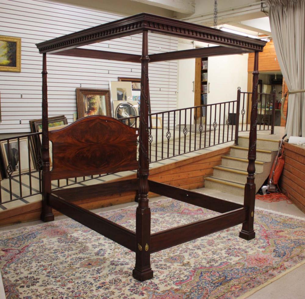 Appraisal: FEDERAL STYLE MAHOGANY QUEEN CANOPY BED Henkel-Harris Furniture Co Winchester