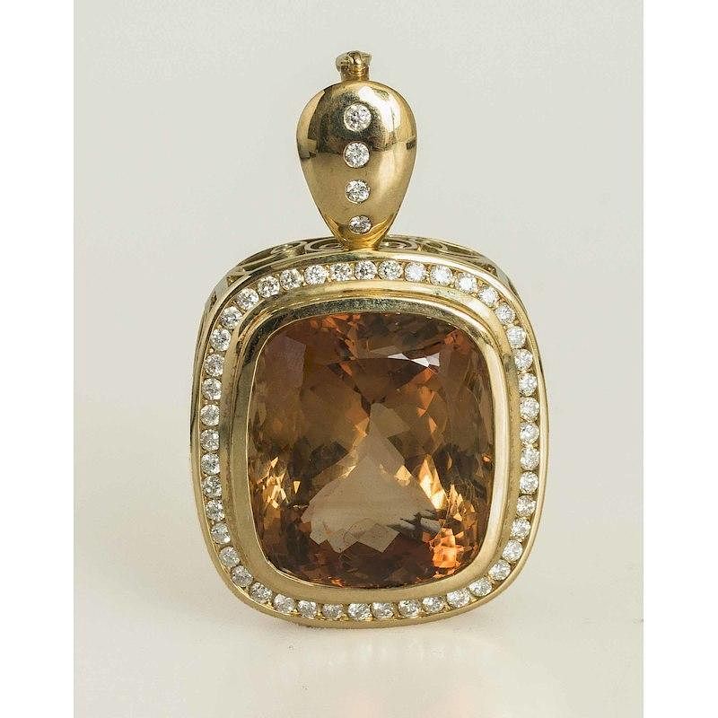 Appraisal: Natural Topaz Diamond Gold Pendant Large natural topaz center stone