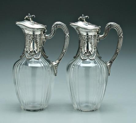 Appraisal: Pair glass and silver claret jugs round molded ribbed glass