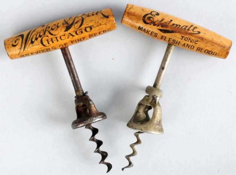 Appraisal: Lot of Wood-Handled Corkscrews Both with overall wear Includes Edelmalt