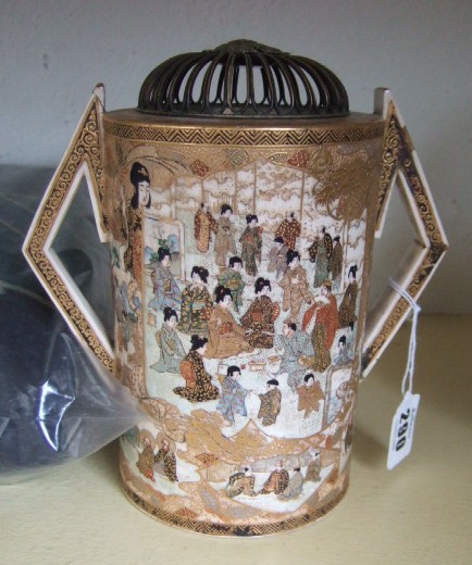 Appraisal: A th century Japanese satsuma pot pouri with metal cover