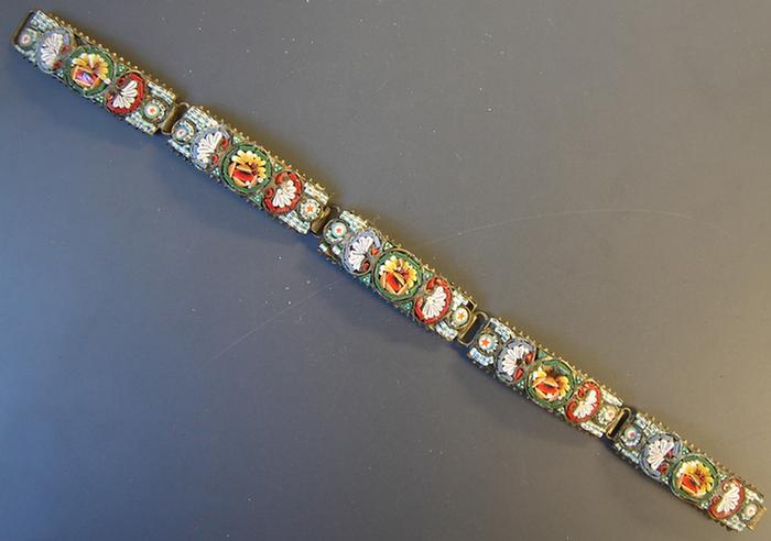 Appraisal: Micro-mosaic Bracelet Five curved elongated links with floral decorations brass