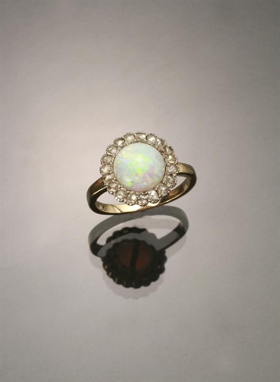 Appraisal: Edwardian Tested -Karat Yellow-Gold Platinum-Topped White Opal and Diamond Dinner