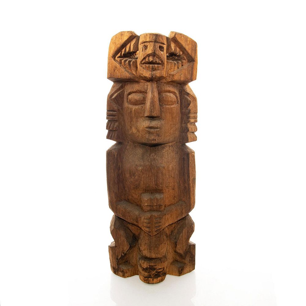 Appraisal: SOUTH AMERICAN CARVED WOOD FIGURAL TOTEM Hand carved depicts woman