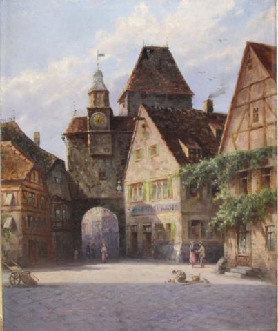 Appraisal: th C Unsigned Oil On Canvas European VillageScene From a