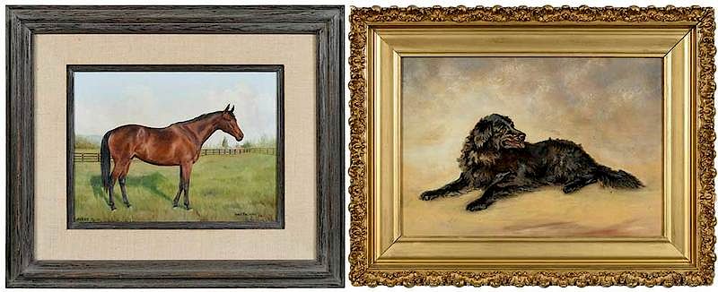 Appraisal: Two Animal Paintings Merry Twirl signed Joan MacIntyre American th