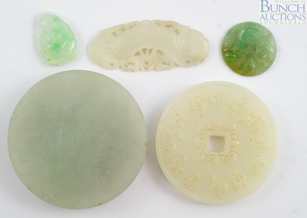 Appraisal: pcs Chinese carved jade to include a circular buckle a