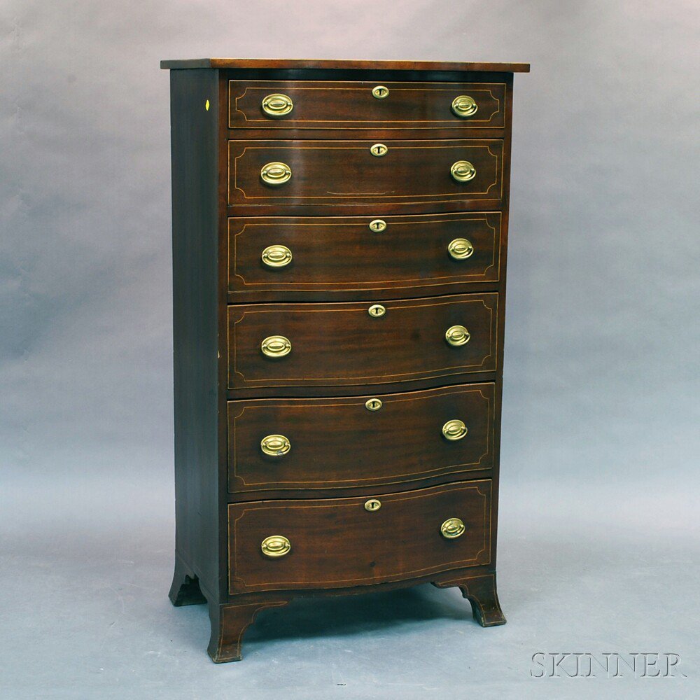 Appraisal: Federal-style Inlaid Mahogany Serpentine-front Tall Chest the top and conforming