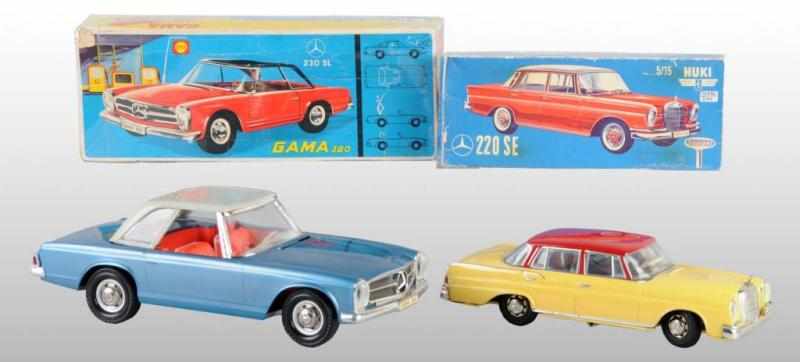 Appraisal: Lot of Tin Plastic Mercedes Automobile Toys Description German Circa