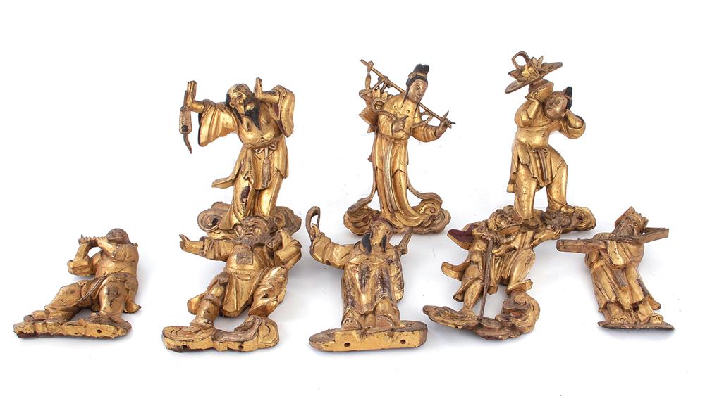 Appraisal: Chinese carved giltwood of the eight Immortals Qing dynasty standing