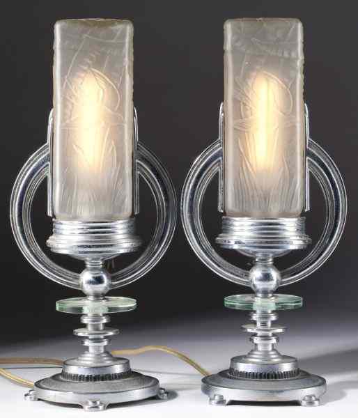 Appraisal: Pair of Art Deco Rembrandt Table Lampssilver tone metal with