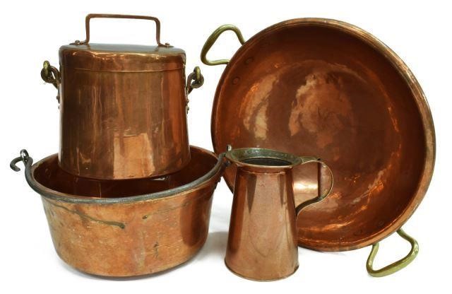 Appraisal: lot of French copper kitchen items including dual-handled saucepan bowl