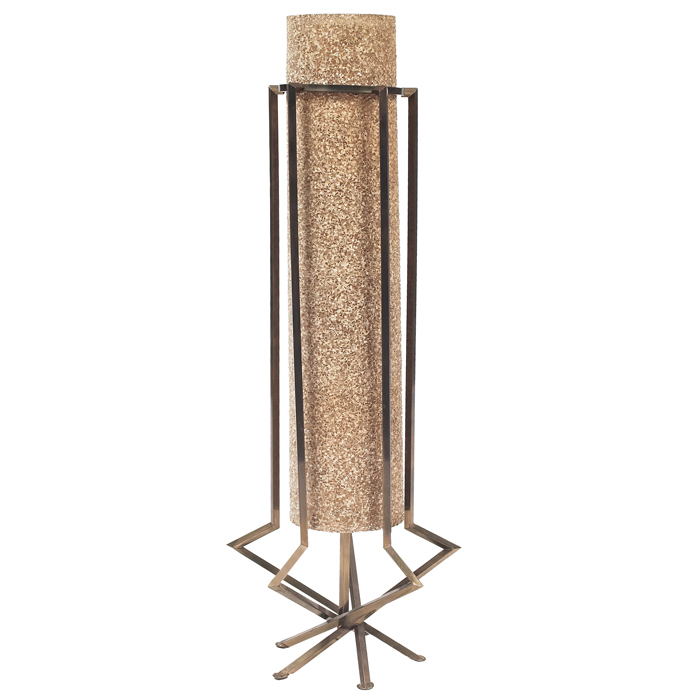 Appraisal: s floor lamp brass angular Sputnik-inspired form original cylinder shade