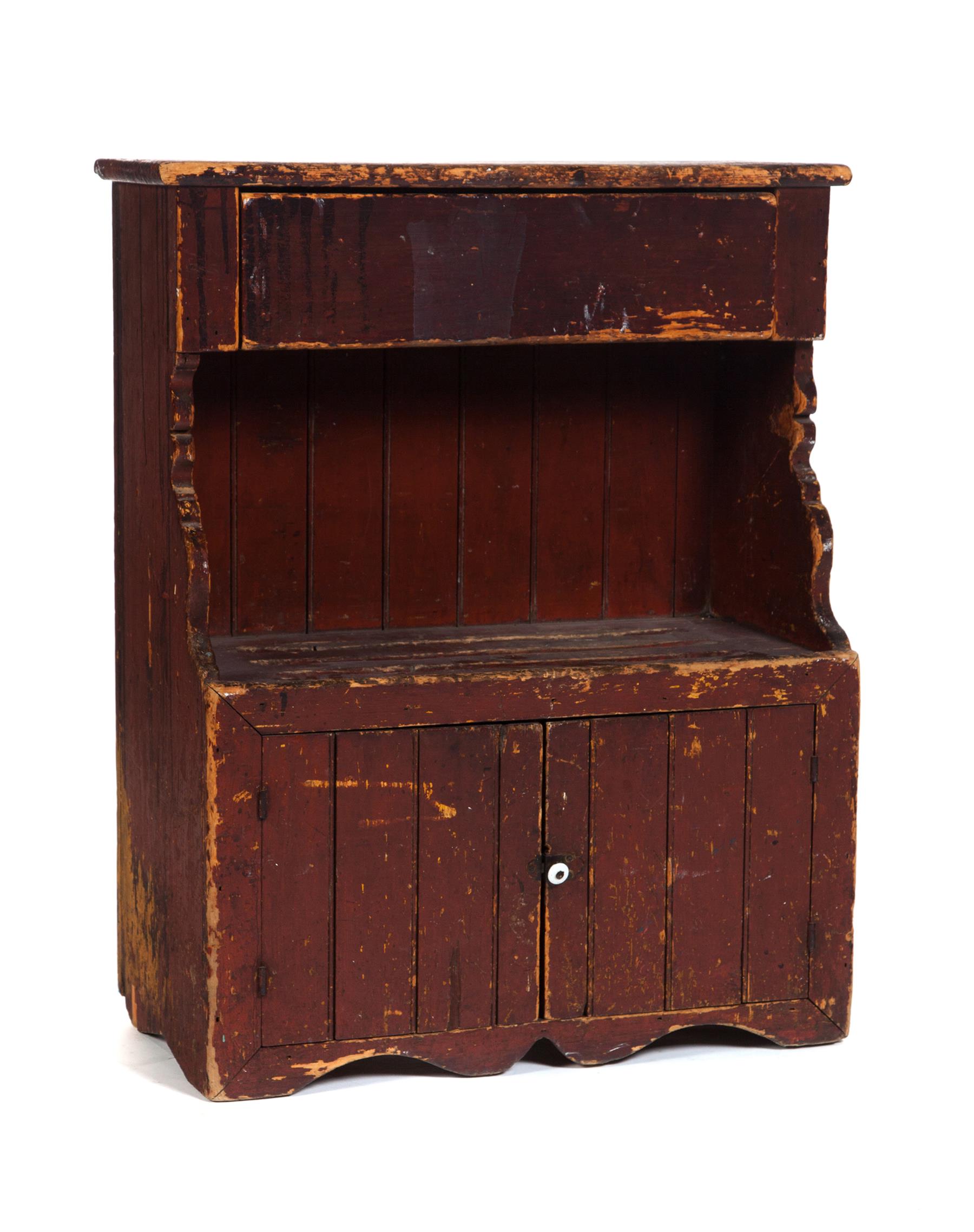 Appraisal: AMERICAN CHILD-SIZE HUTCH BACK DRY SINK Mid th century pine