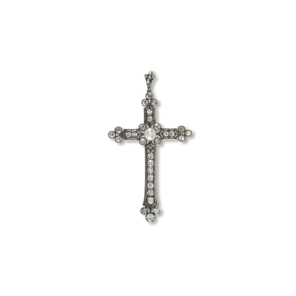 Appraisal: k Yellow Gold And Silver Cross Pendant set with a