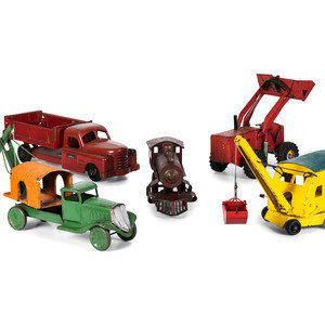 Appraisal: Four Pressed Steel Toy Construction Vehicles th Century comprising a