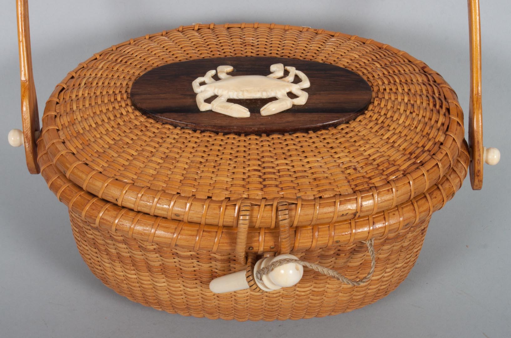 Appraisal: Nantucket style ivory and wood basket purse circa 's woven