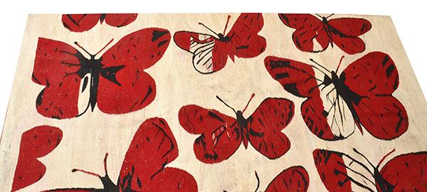 Appraisal: WOVEN RUG WITH DAVID BROMLEY BUTTERFLY DESIGN WOVEN RUG WITH