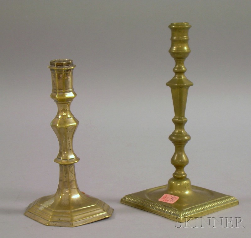 Appraisal: Two Brass Candlesticks th th century one with traces of