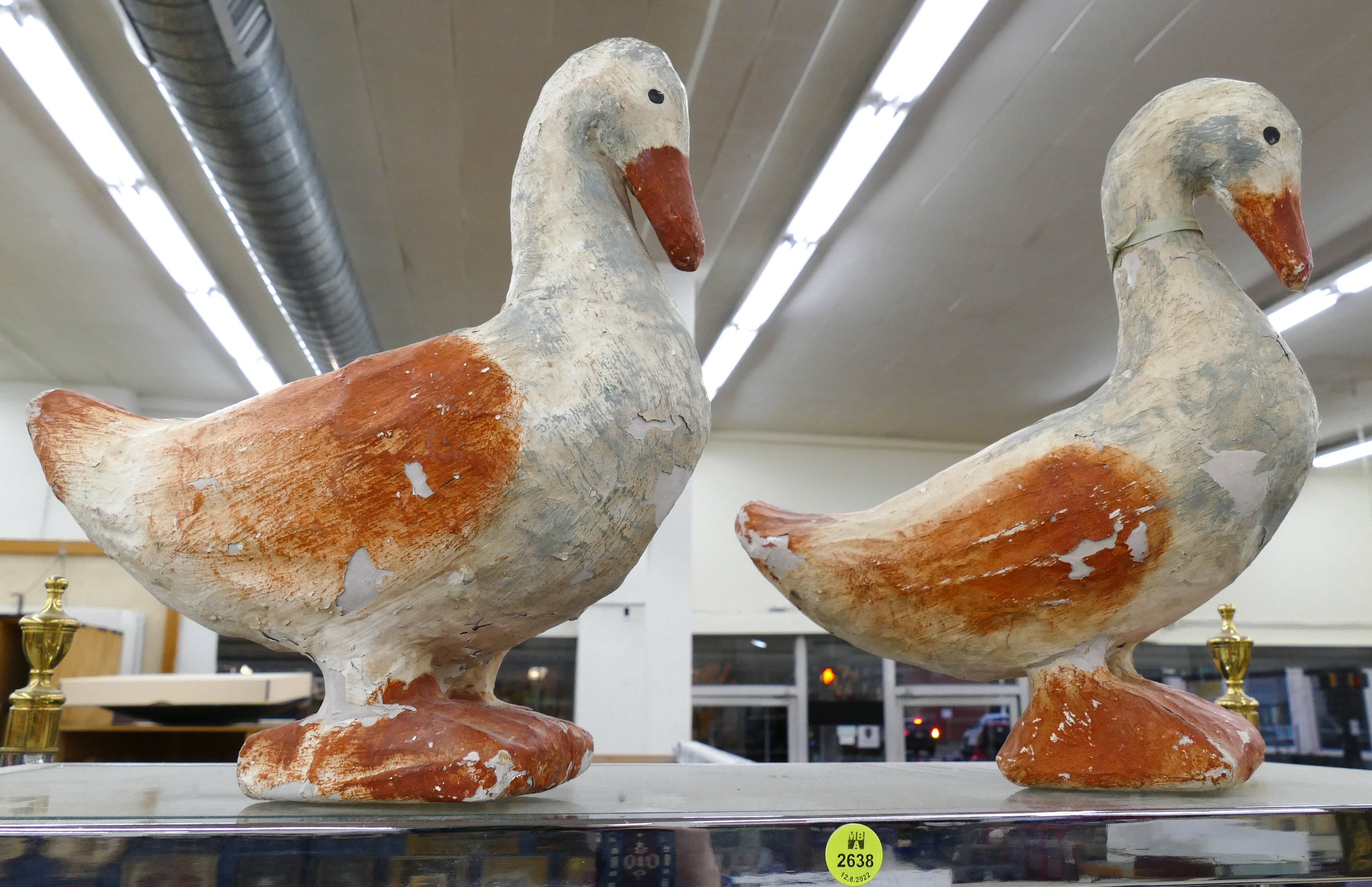 Appraisal: Pair Old Papier Mache Duck Figures- ''